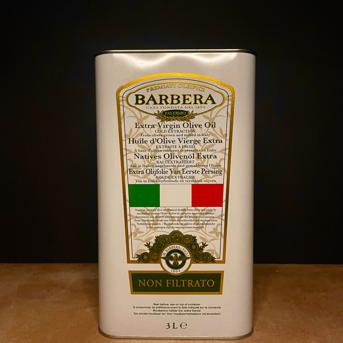 Barbera unfiltered Italian extra virgin olive oil, 3 litre tin