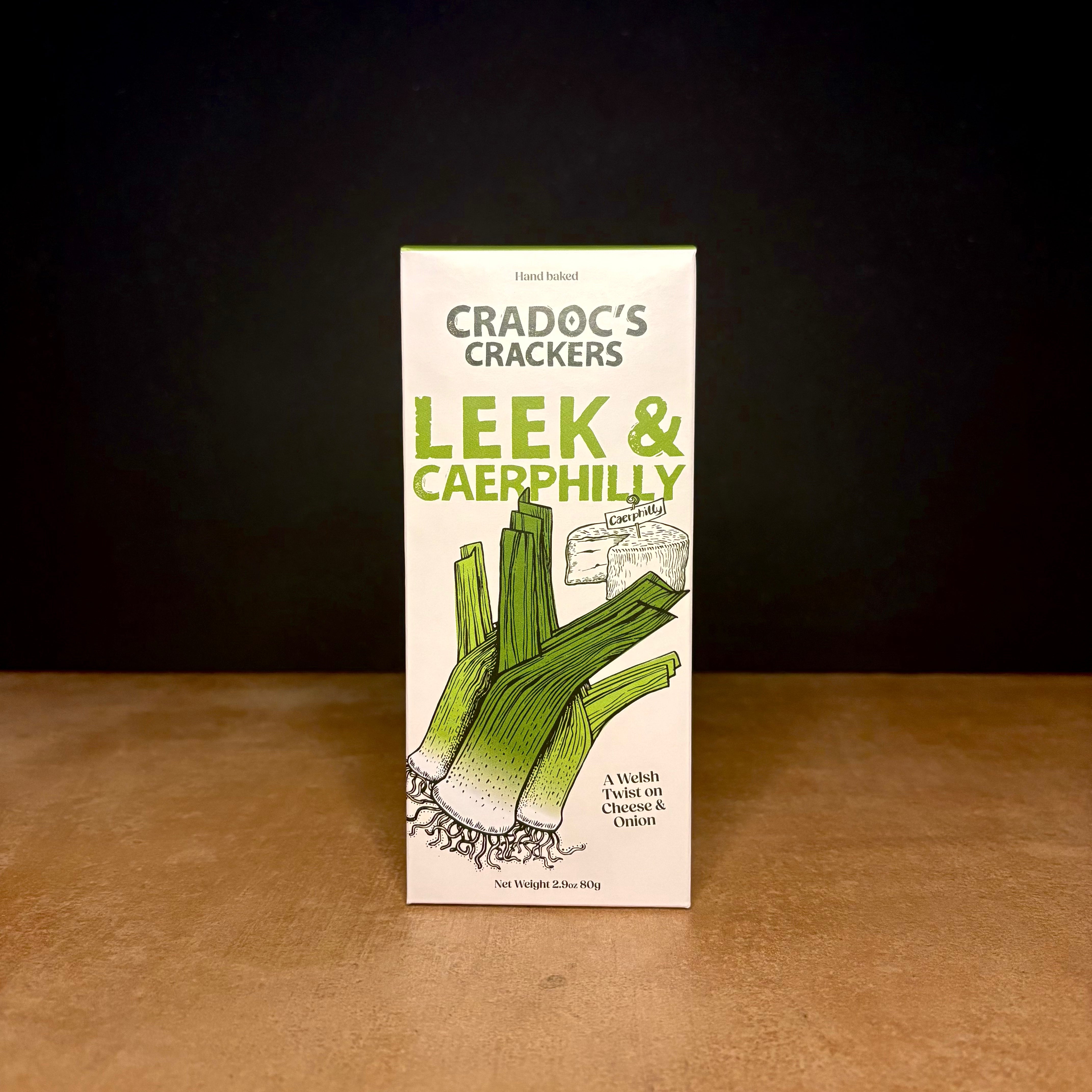 Cradoc's Caerphilly and leek biscuits, 80g