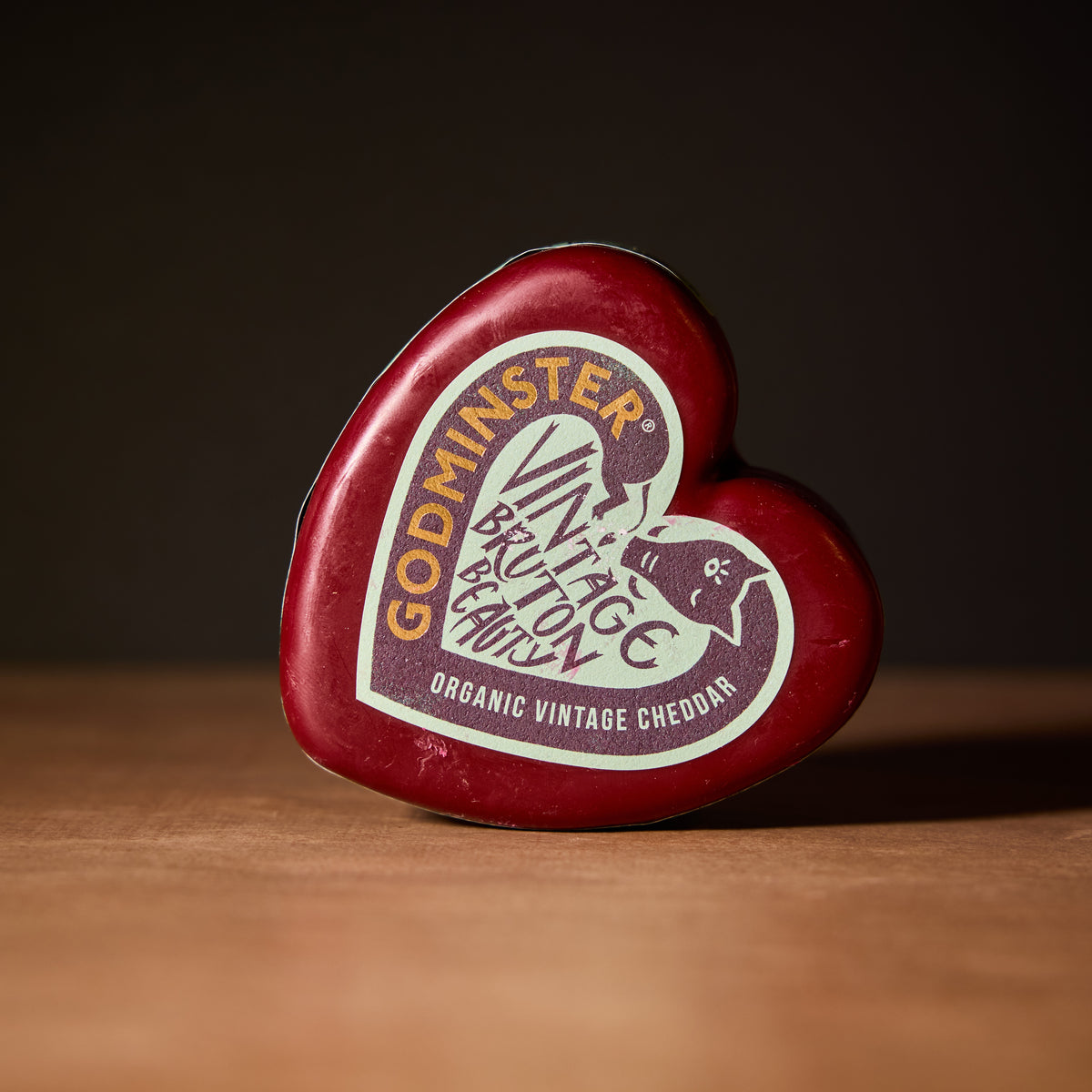 Heart-shaped Godminster organic vintage cheddar