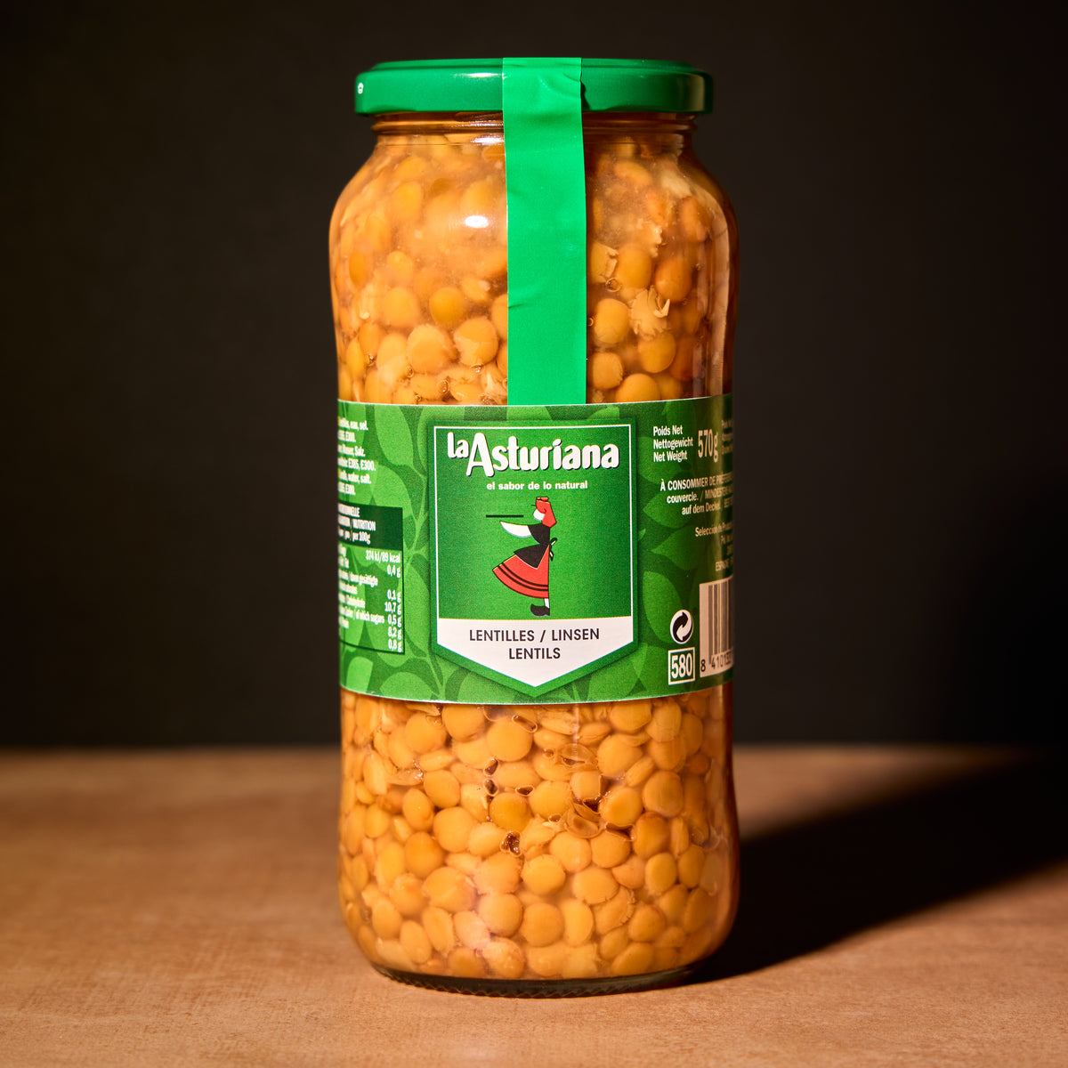 La Asturiana cooked lentils, 570g jar