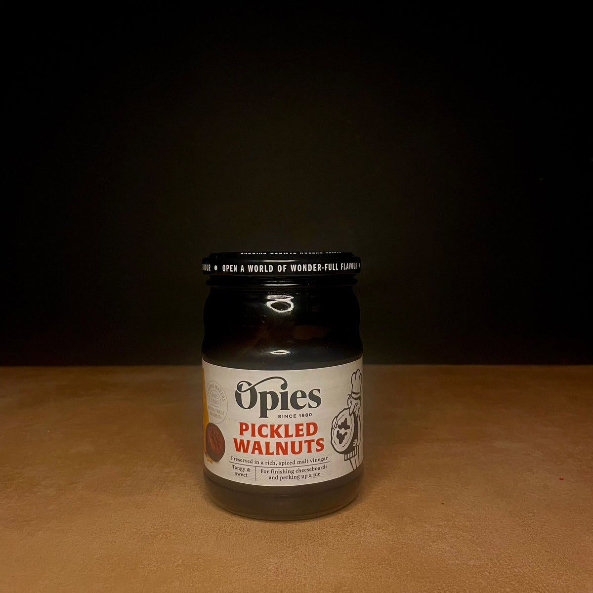 Opies pickled walnuts in malt vinegar, 390g jar
